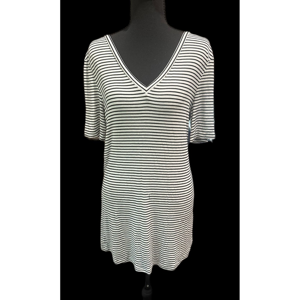 Universal Standard Striped V-Neck T-Shirt Dress Black White Small USFD0166